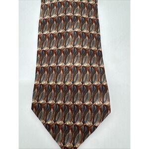 Stafford‎ Men's Silk Tie Neckties 100 Silk Brown Geometric Pattern Italy